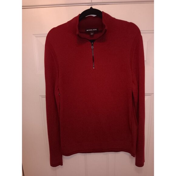 Michael Kors Men’s Large Red Sweater with Quarter Zipper – Stylish & Comfortable - Picture 1 of 4